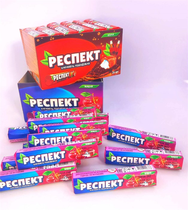 Карамель леденцовая с жидким центром "РЕСПЕКТ" (со вкусом вишни) 22,4 гр. 24 шт. уп. 01792 - фото 1035