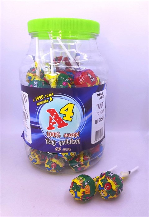 Леденец A4 с жевательной резинкой 28 гр. 60 шт. уп. 01498 - фото 1042