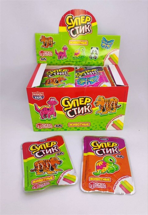 Мягкая карамель с игрушкой и татуировкой "Супер Стик с 3D пазлом" (животные) 5 гр. 40 шт. уп. 02596 - фото 1767