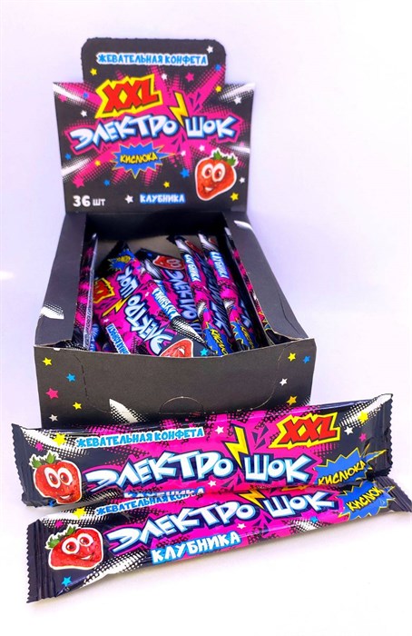 Жевательная конфета "Электрошок" XXL со вкусом Клубники 25 гр. 36 шт. уп. 01698 - фото 1788