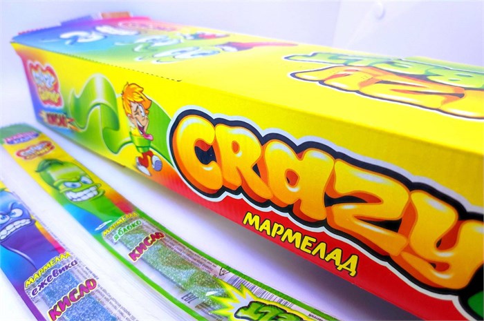 Мармелад в кислой обсыпке "CRAZY GUMMY CRAZY BELT" (кислый ремешок) тутти -фрутти 15гр*54шт* 00684 - фото 1801