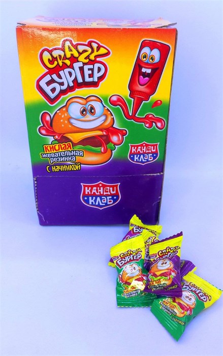 Кислая жевательная резинка с начинкой «Crazy Бургер» 4 гр. 100 шт. уп. 01352 - фото 2205
