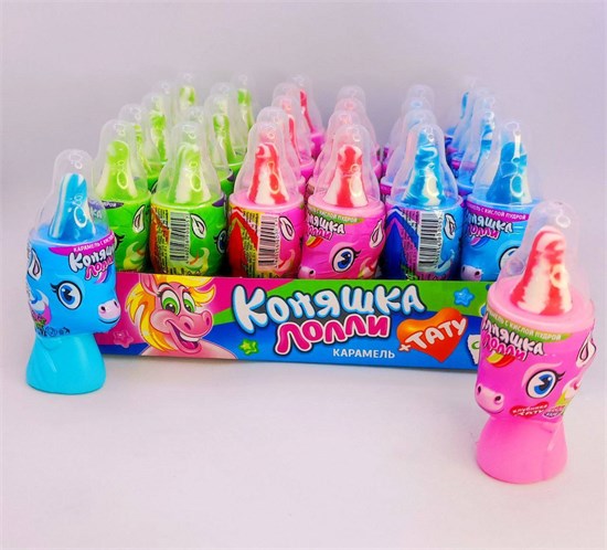 Карамель с кислой пудрой и татуировкой "Коняшка Лолли" ассорти 5 гр. 30 шт. уп. 02840 - фото 2443