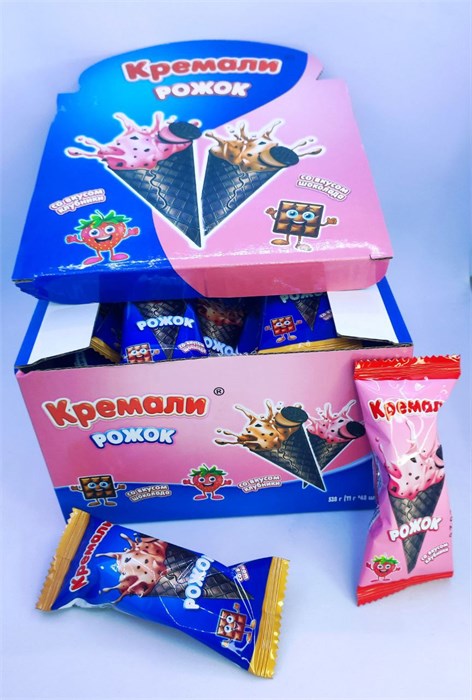 Вафельный шоколадный рожок с клубничной и шоколадной начинкой Кремали®, 11 гр. 48 шт. уп. 02744 - фото 2587