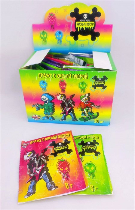 Драже с кислой пудрой «Черная метка КИСЛЫЕ КОСТИ» 6 гр. 30 шт. уп. 02861 - фото 2639