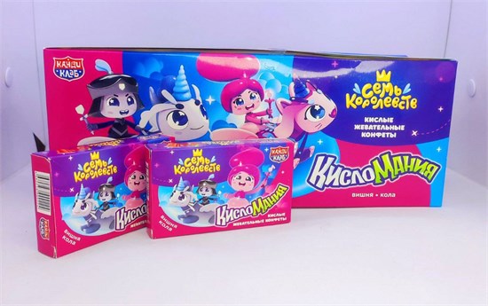 Кислые жевательные конфеты "Кисломания Дабл Фрукт" (Семь Королевств) со вкусом вишни и колы 14 гр. 30 шт. уп. 02814 - фото 2798