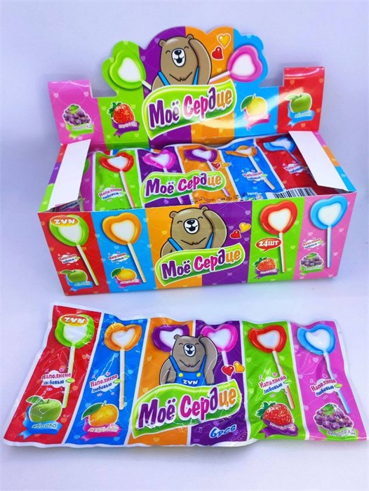 Конфета «Моё сердце» ZVN. со вкусом клубники, апельсина, яблока, винограда. 18 гр., 24 шт., уп 02912 - фото 2828