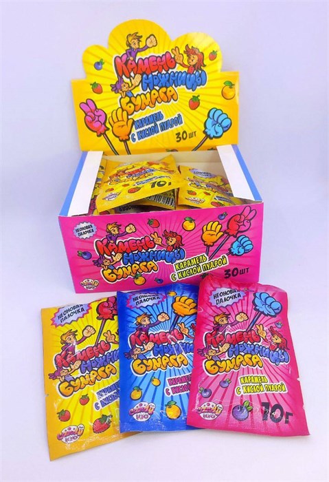 Карамель леденцовая с кислой пудрой «Камень-ножницы-бумага» 10 гр. 30 шт. уп. 02858 - фото 2962