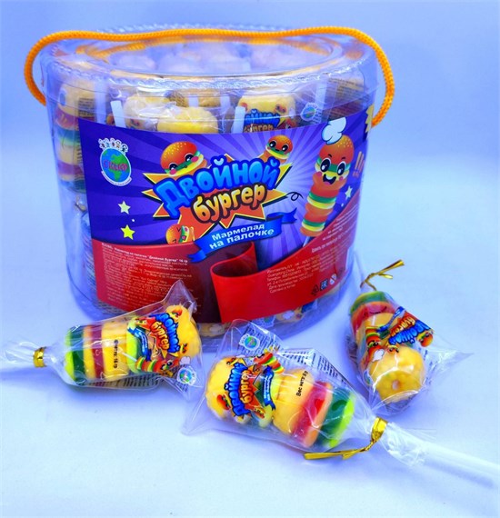 Жевательный мармелад на палочке "Дабл бургер" 12 гр. 50 шт. уп. 01066 - фото 3378