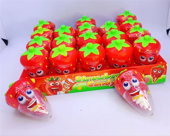 Карамель с кислой пудрой в виде клубники "STRAWBERRY", 12 гр. 20 шт. уп. (МТ) 02730 - фото 3431
