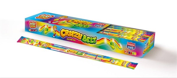 Мармелад в кислой обсыпке "CRAZY GUMMY CRAZY BELT" (кислый ремешок) тутти -фрутти 15 гр. 54 шт. уп 00684