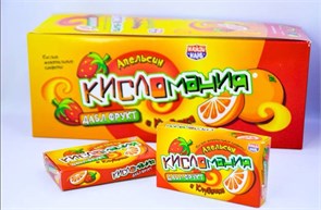 Жевательные конфеты "Кисломания дабл фрукт" апельсин и клубника 16гр*30шт* 00664