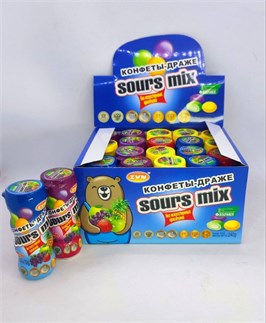 Конфеты-драже «SOURS MIX» со вкусом лимона, клубники и черники 